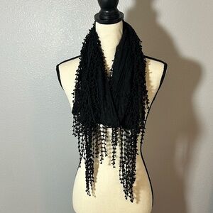 Chic Black Lace Fringe Scarf